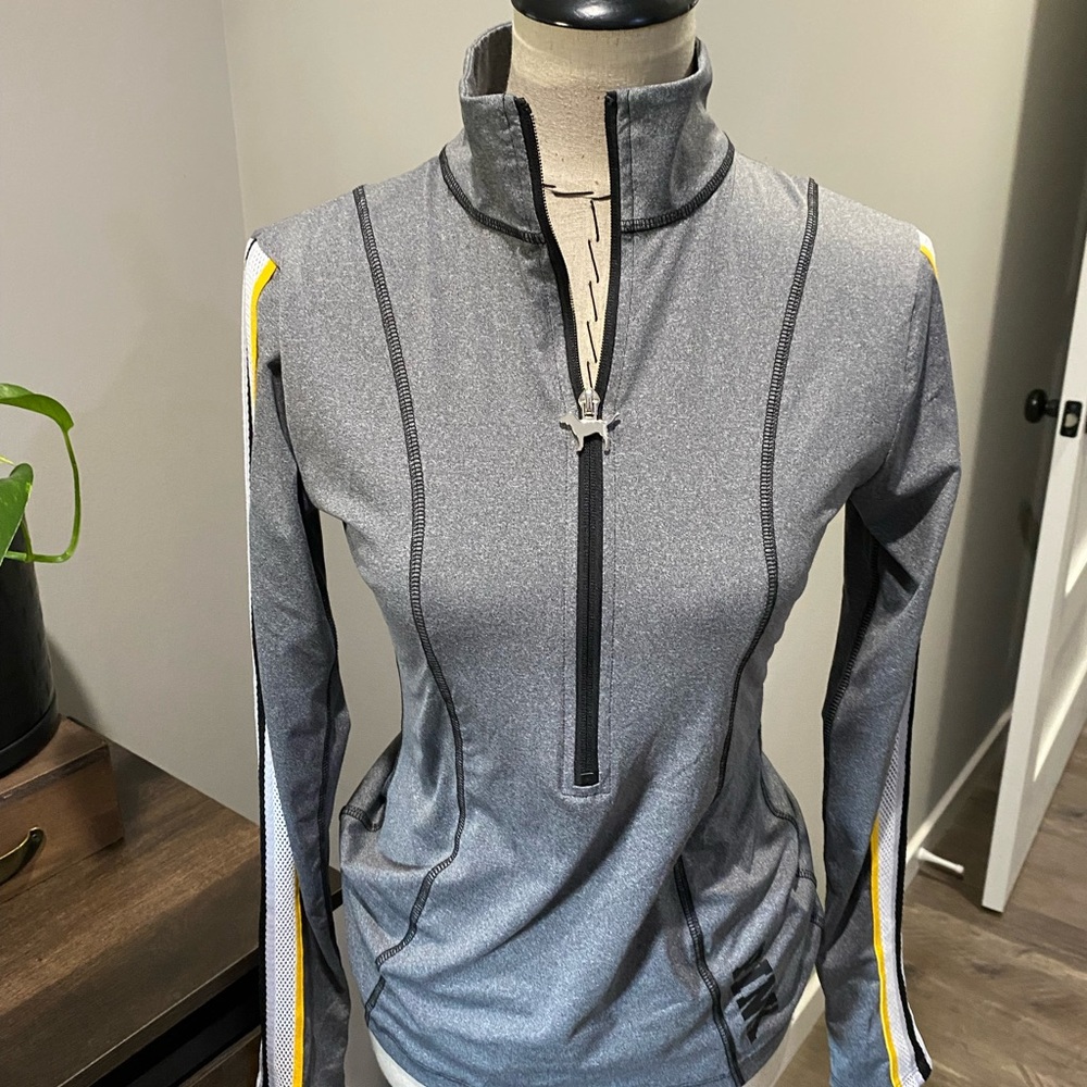 PINK Victoria Secret long-sleeve, half zip jacket- grey, yellow. Women’s size S - Picture 9 of 16